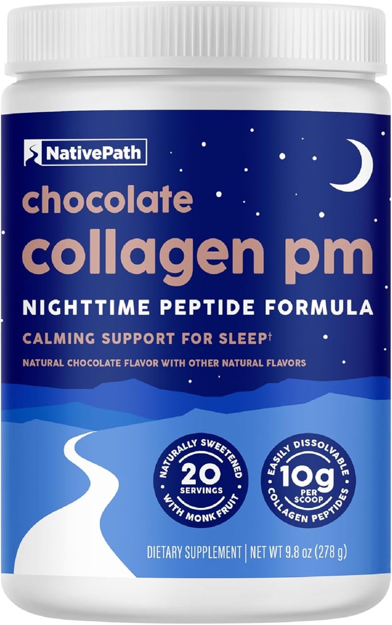 NativePath Collagen PM  Chocolate Nighttime Collagen Peptides Powder with Magnesium GABA LTheanine and Melatonin  20 Servings - Image 1