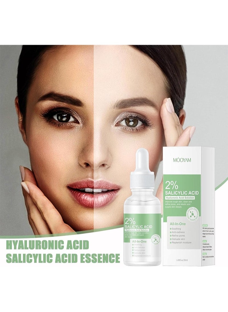 MOOYAM - Salicylic Acid Serum 2% with Hyaluronic Acid for Oily Skin | Helps Improve the Appearance of Enlarged Pores, Pimples, Blackheads and Uneven Texture, Beta Hydroxy Based Exfoliant for Oily Skin | 30 ml - Image 1