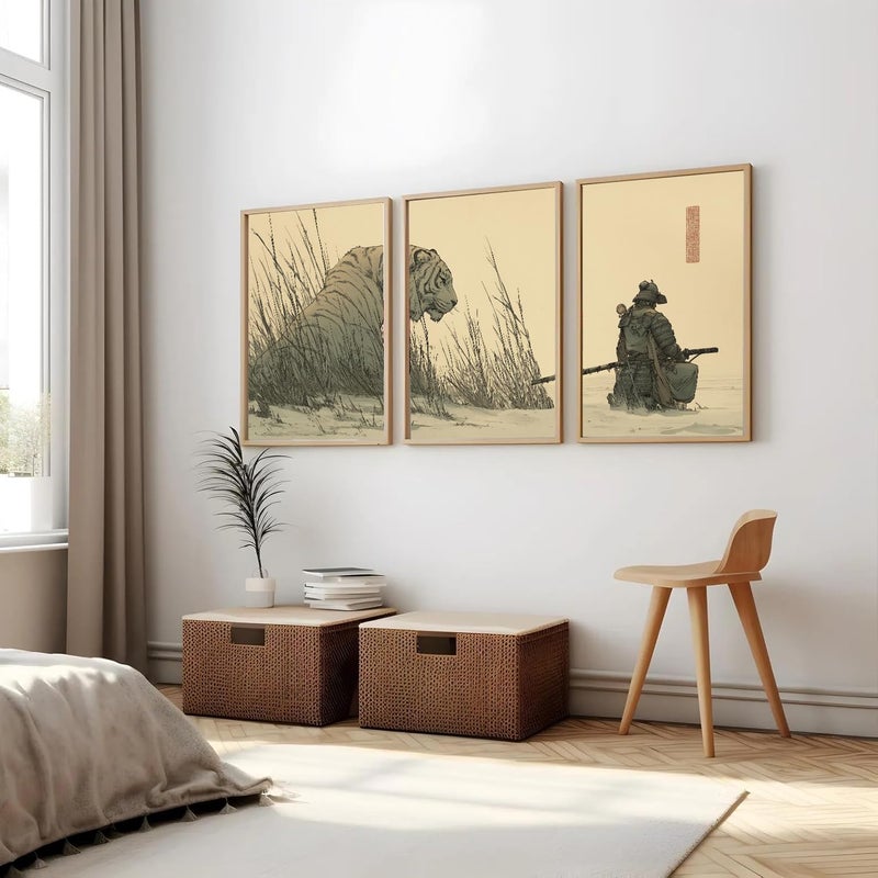 Gamya Framed Japan Samurai Theme Wall Painting Posters For Office, Living Room, Bedroom Wall Decor - Japanese Japandi Samurai Aesthetic Room Decor (Tiger & Samurai, 19x29 Inches, Framed) - Image 5