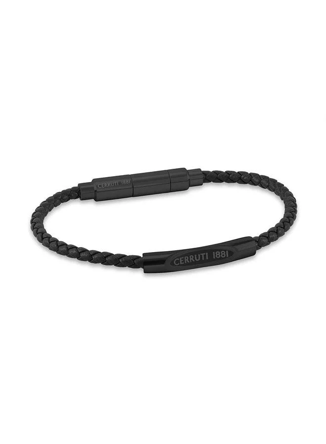 شيروتي 1881 Matteo Black Stainless Steel Black Braided Leather Bracelet for Men 180mm