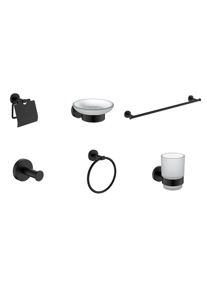 DANUBE HOME Milano Plus Luna Bathroom Accessories - 6 Pcs Gift Set - Matt Black Finish Stainless Steel Towel Bar, Soap Dish, Paper Holder & More Bathroom Oragnizer Storage Modern Bathroom Fixtures  - Image 1