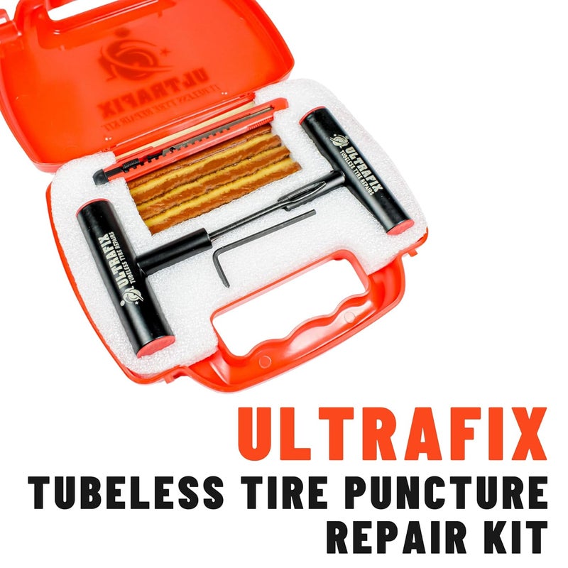 ULTRAFIX Premium Tubeless Tyre Puncture Repair Kit – Heavy Duty Metal Tools with 5 Repair Strips, Safety Cutter & Allen Key for Car - Image 2