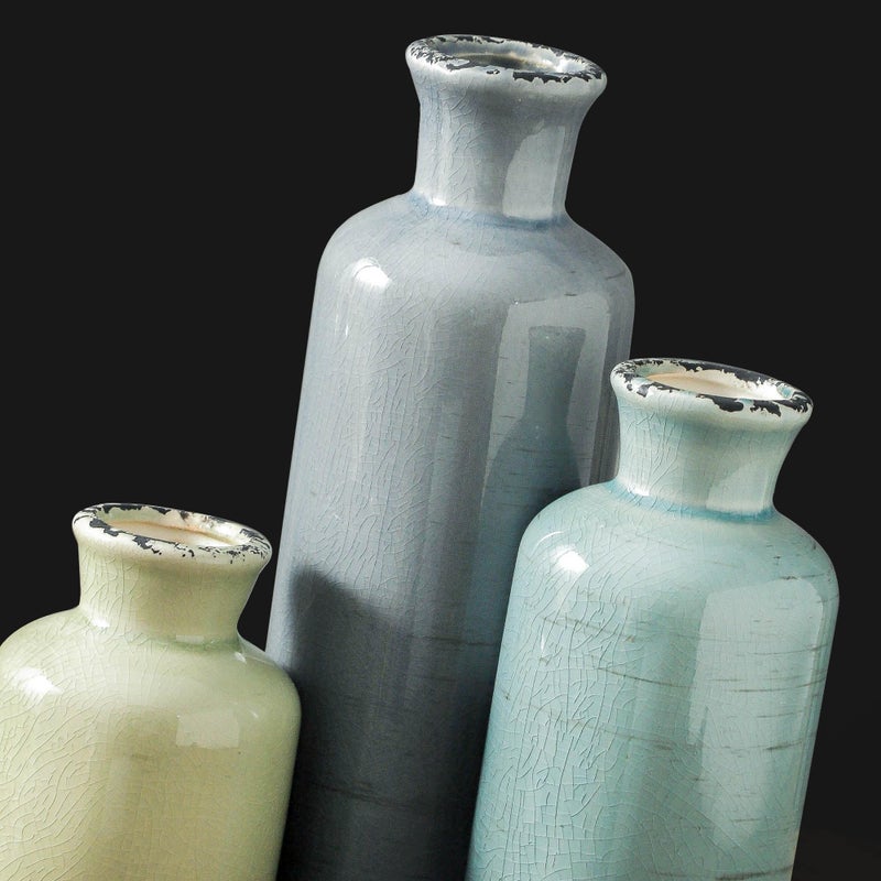 ooit Flower Vase Set of 3, Ceramic Neutral Vases Home Decor, Pottery Rustic Farmhouse Decorative Vases Modern Decor for Table Mantel Entryway Bookshelf Living Room Kitchen Bedroom - Multicolor - Image 4