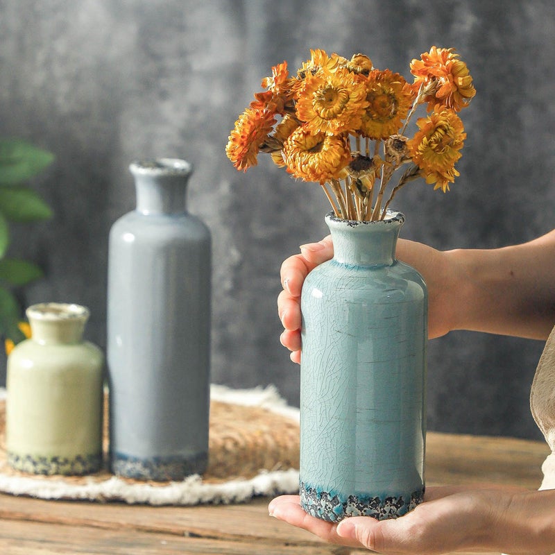ooit Flower Vase Set of 3, Ceramic Neutral Vases Home Decor, Pottery Rustic Farmhouse Decorative Vases Modern Decor for Table Mantel Entryway Bookshelf Living Room Kitchen Bedroom - Multicolor - Image 3