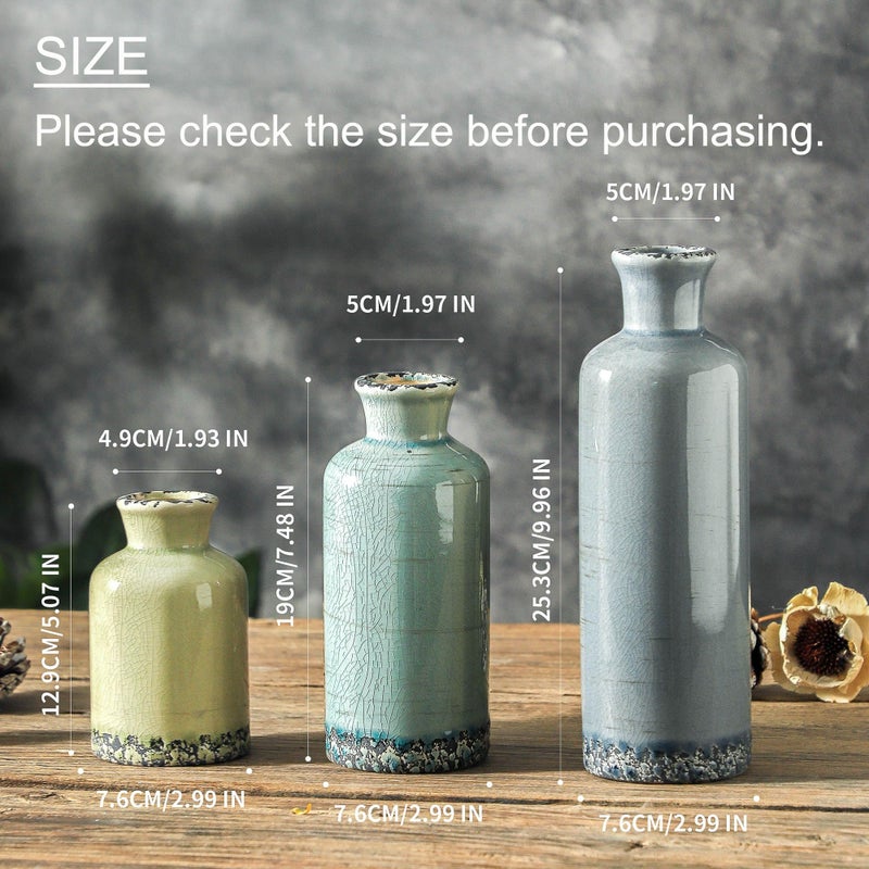 ooit Flower Vase Set of 3, Ceramic Neutral Vases Home Decor, Pottery Rustic Farmhouse Decorative Vases Modern Decor for Table Mantel Entryway Bookshelf Living Room Kitchen Bedroom - Multicolor - Image 2