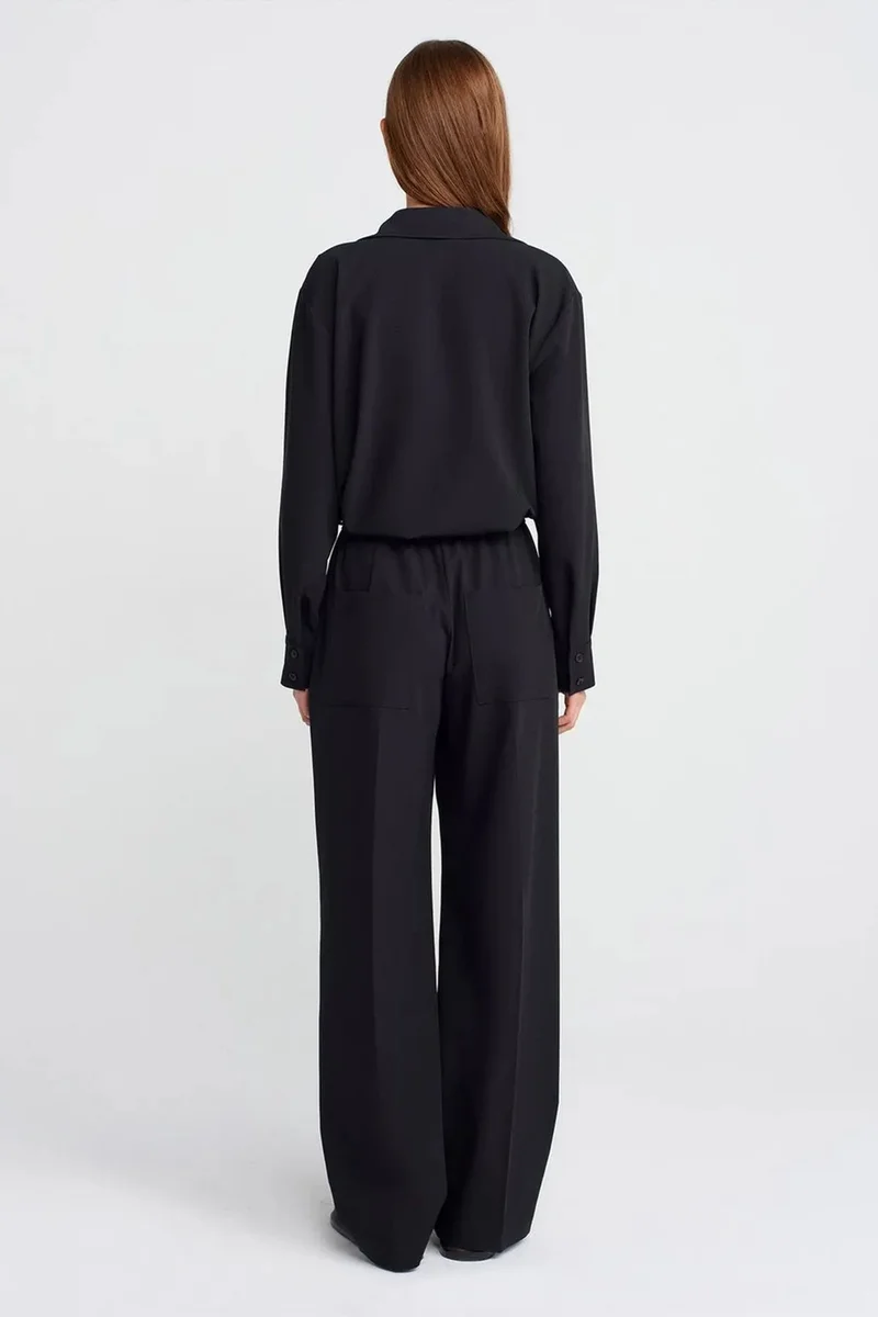 Dilvin Black DILVIN Wide-Leg Jersey Trousers for Women | Best Price UAE