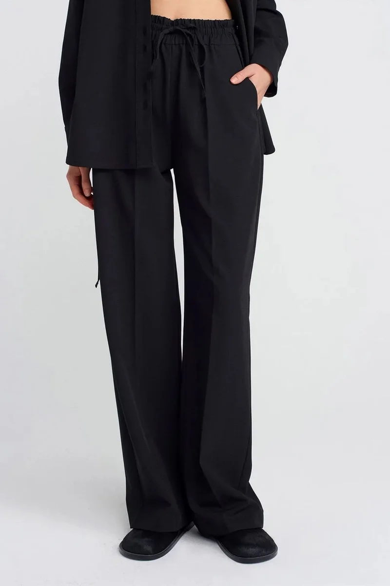 Dilvin Black DILVIN Wide-Leg Jersey Trousers for Women | Best Price UAE