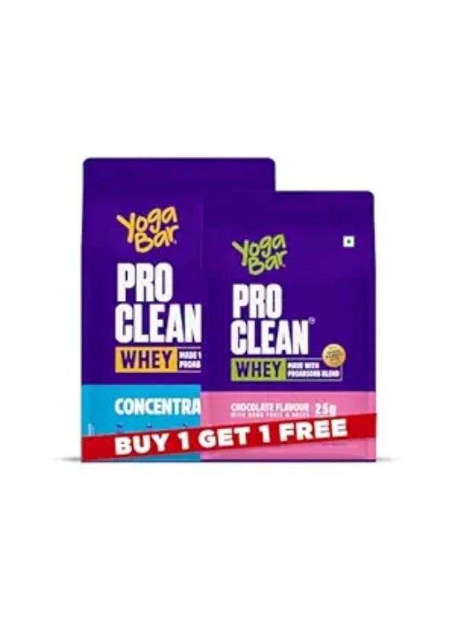 Yogabar Pro Clean Whey Protein Powder Pack of 2 (1 Chocolate Flavour with Monk Fruit & Dates 680g x 1 Concentrate Plain 1 kg) - Image 1