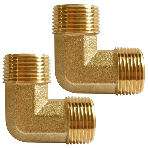 Uenede 2PCS Brass 34 Inch GHT Elbow Pipe Fitting 34 GHT Male to 34 GHT Male for Garden Hose Threaded Tube Pipe Fittings - Image 1
