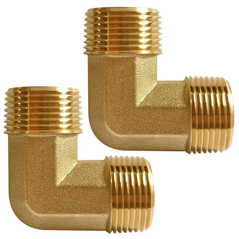 Uenede 2PCS Brass 34 Inch GHT Elbow Pipe Fitting 34 GHT Male to 34 GHT Male for Garden Hose Threaded Tube Pipe Fittings - Image 2