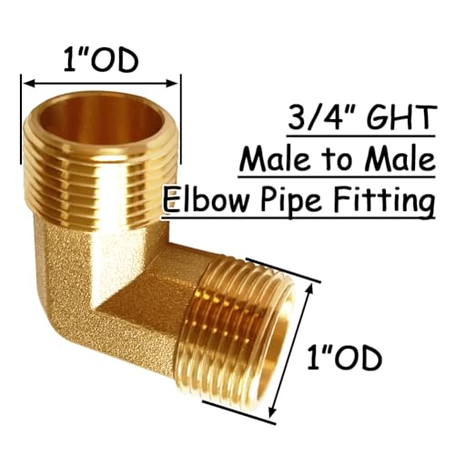 Uenede 2PCS Brass 34 Inch GHT Elbow Pipe Fitting 34 GHT Male to 34 GHT Male for Garden Hose Threaded Tube Pipe Fittings - Image 3