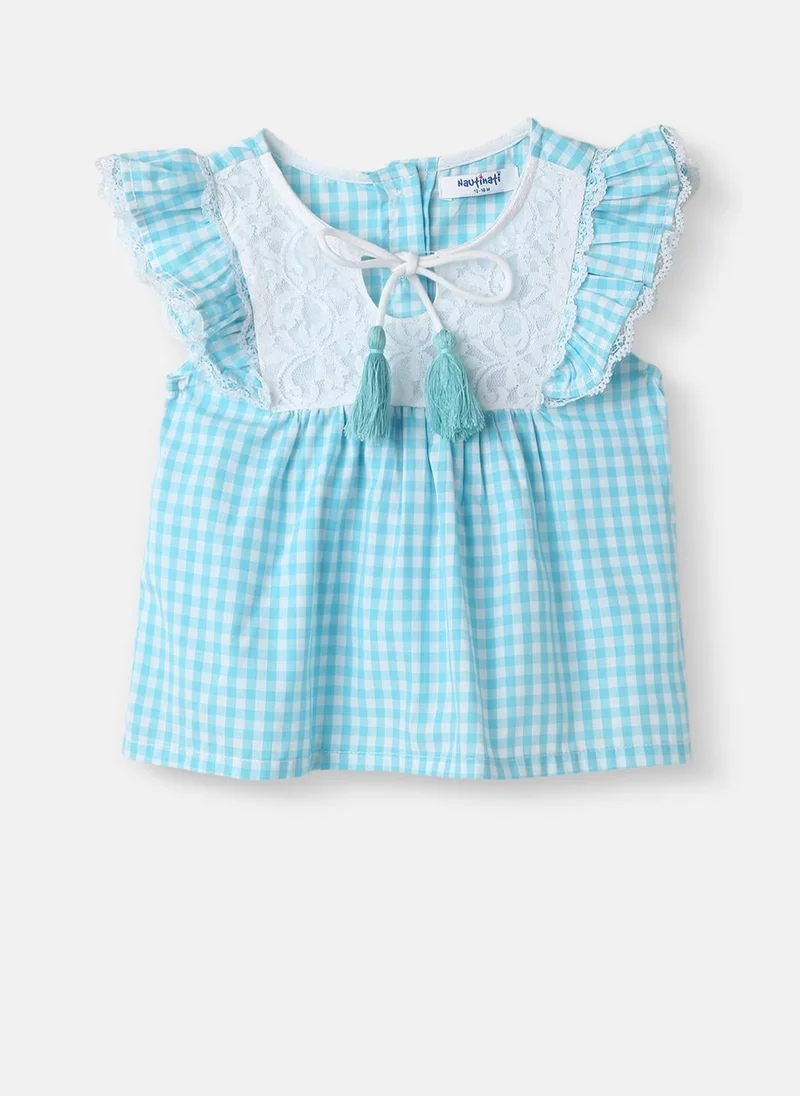نوتيناتي Nautinati Girls' Yarn Dyed Print Top and Pants Set with Lace Panel