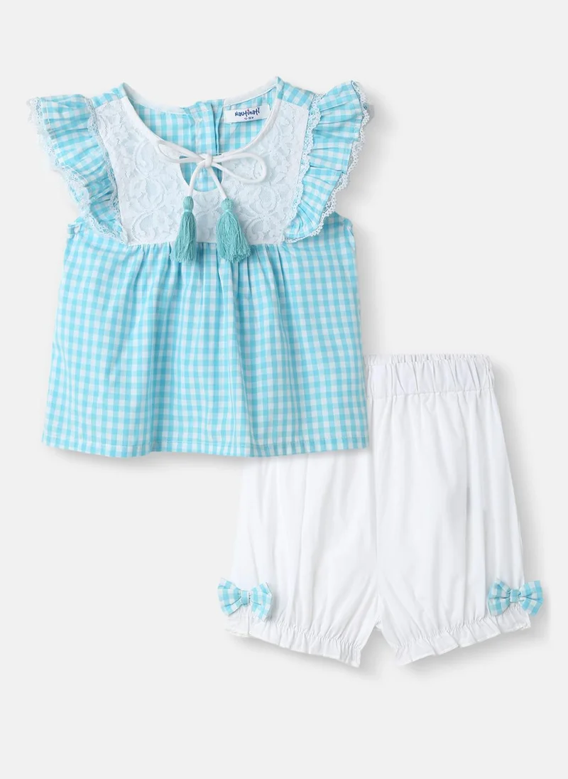 نوتيناتي Nautinati Girls' Yarn Dyed Print Top and Pants Set with Lace Panel