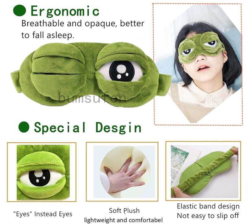 bumsufon Sleep Masks for Women,Eye Mask for Sleeping,BUMSUFON Night Mask Sad Frog Cute Block Out Light, Soft Comfort Eye Shade Cover for Travel Yoga Nap, Green - Image 2