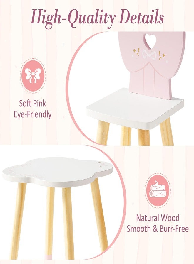 ROBUD Wooden Doll Table and 2 Chairs Set, 18 Inch Doll Dining Table with Cloud & Heart Design, Pretend Play Wooden Doll Furniture with Ballet Style, Doll Furniture for American Girls Ages 3+ (Pink) - Image 5