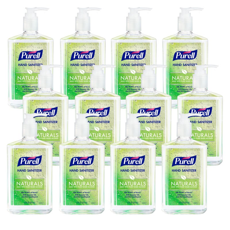 Purell NATURALS Advanced Hand Sanitizer Gel, with Skin Conditioners and Essential Oils, 12 fl oz Counter Top Pump Bottle (Case of 12) - 9629-12 - Image 1