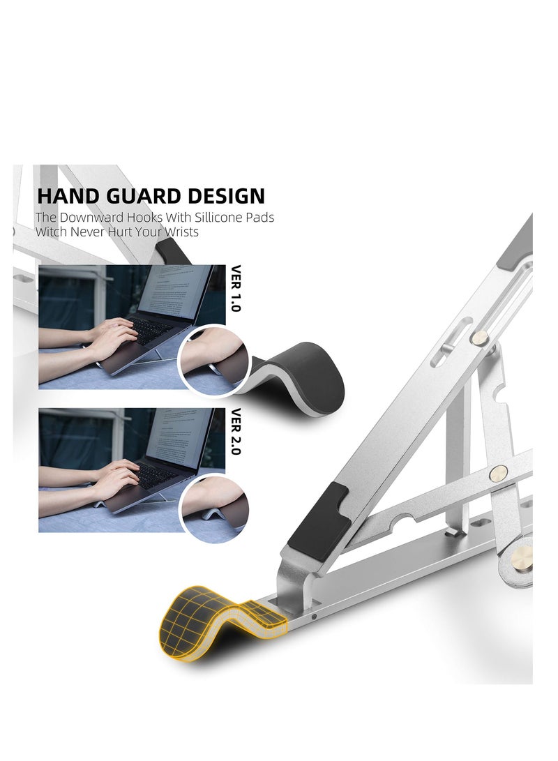 Captaintech Portable Laptop Stand, MAKINGTEC Ergonomic 7-Angle Adjustable Aluminum Alloy Foldable Laptop Stand, Compatible with 10-15.6 Inch Laptop, Tablet, Notebook, Computer, Mobile Phones (Silver) - Image 4