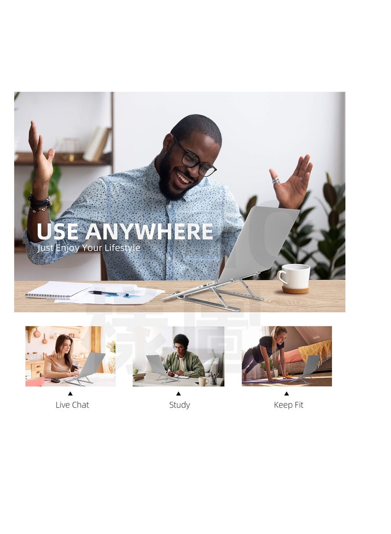 Captaintech Portable Laptop Stand, MAKINGTEC Ergonomic 7-Angle Adjustable Aluminum Alloy Foldable Laptop Stand, Compatible with 10-15.6 Inch Laptop, Tablet, Notebook, Computer, Mobile Phones (Silver) - Image 3