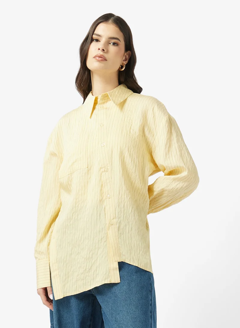 TOPSHOP Casual Long Sleeve Asymmetric Shirt Woven