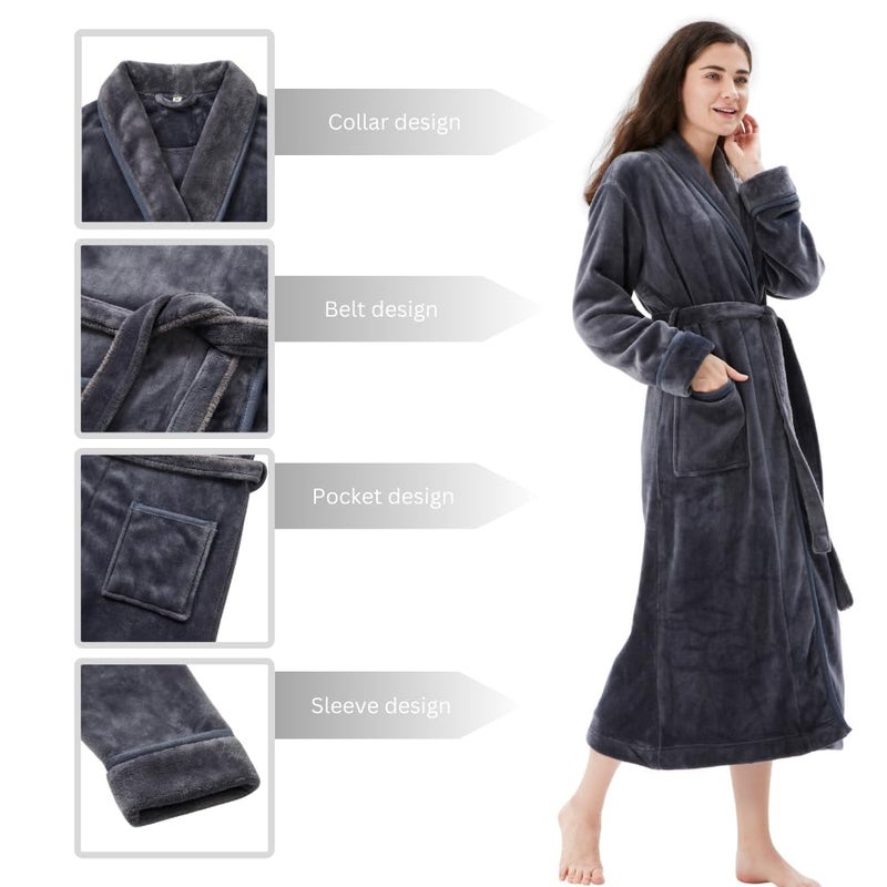 COOVA Premium Robe for Women â€“ Plush Soft Robe, Fluffy, Warm, Long Fleece Bathrobe,Medium Grey - Image 5