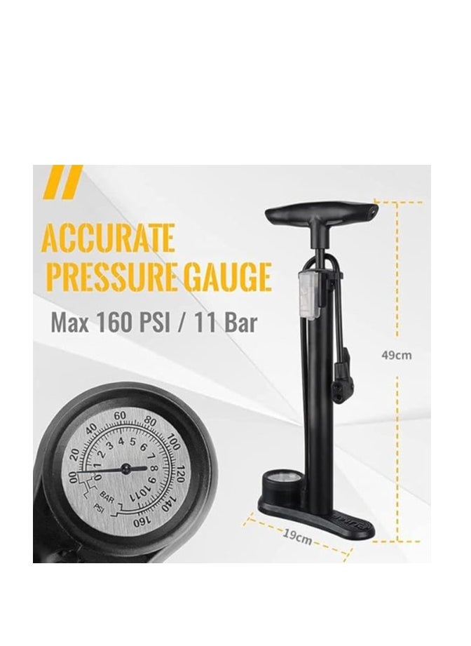 Cool Baby Style COOLBABY Bicycle Floor Pump with Pressure Gauge Bicycle Pump 160 PSI High Pressure Fits Schrader and Presta Valves  - Image 2