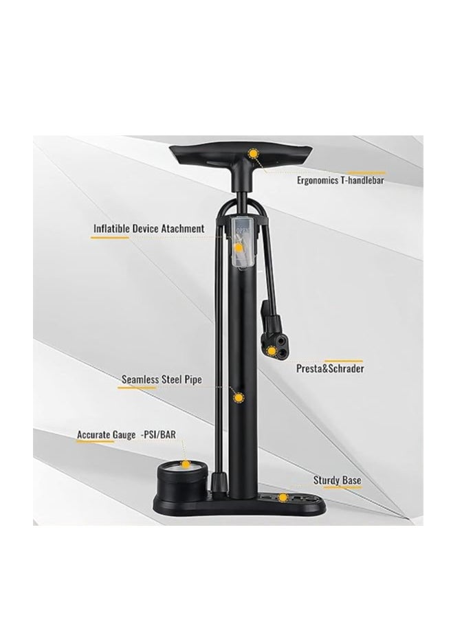Cool Baby Style COOLBABY Bicycle Floor Pump with Pressure Gauge Bicycle Pump 160 PSI High Pressure Fits Schrader and Presta Valves  - Image 3