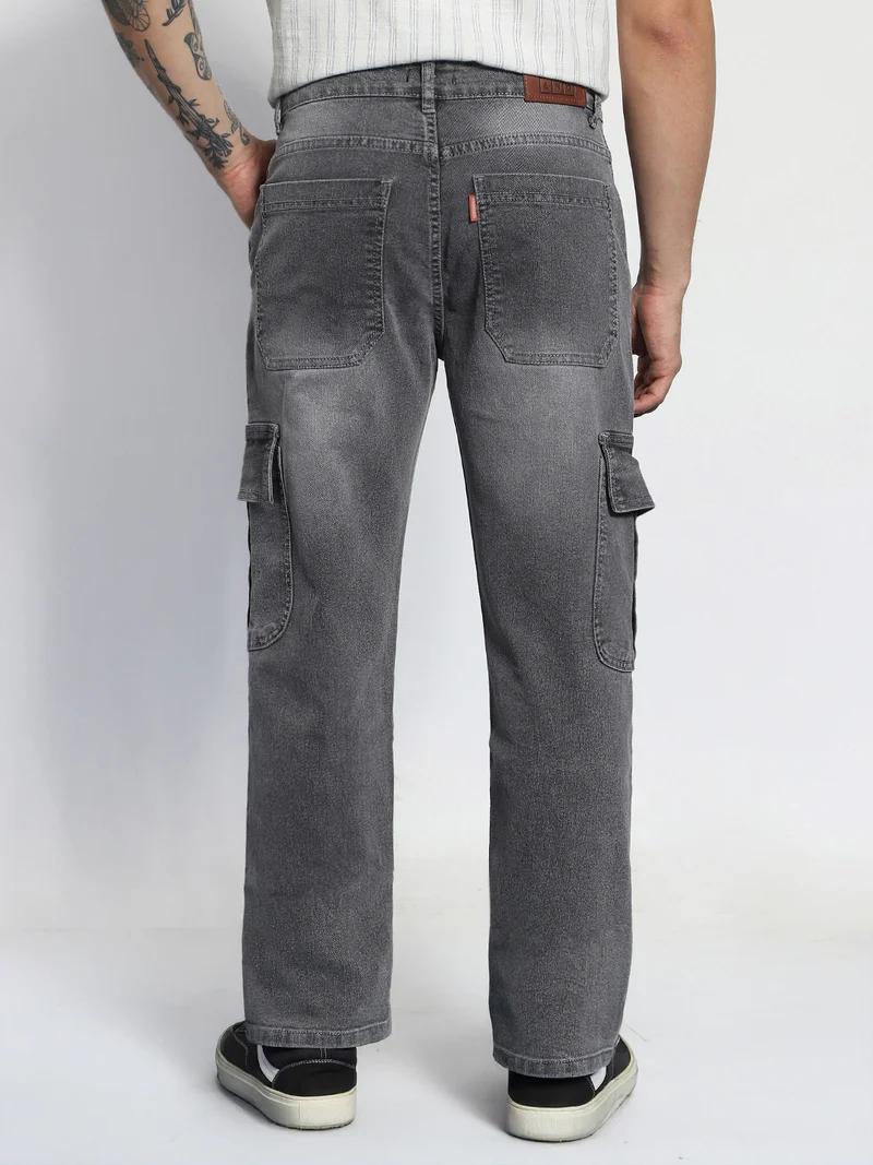 Urbano Fashion  Urbano Fashion Men's Light Grey Regular Fit Washed Cargo Jeans with 6 Pockets Stretchable  | Best Price UAE