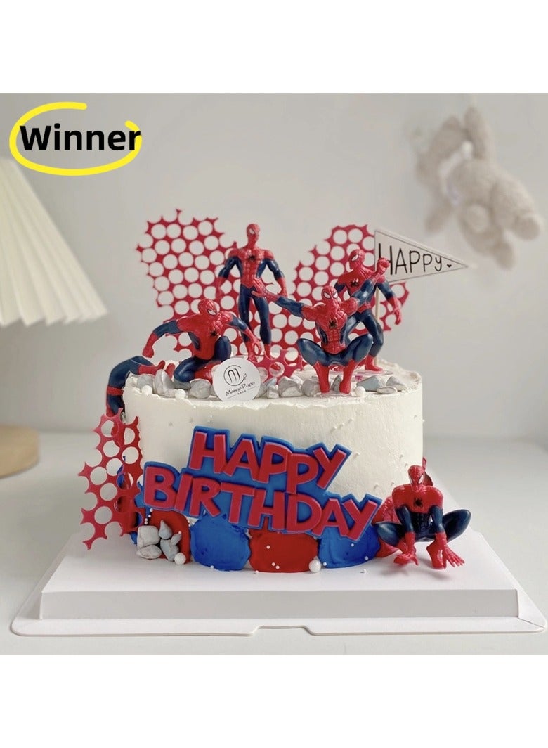 وينر لعبة تزيين كعكة عيد ميلاد سبايدرمان السعيدة، 7 قطع، نموذج صغير، زينة كعكة - Image 1