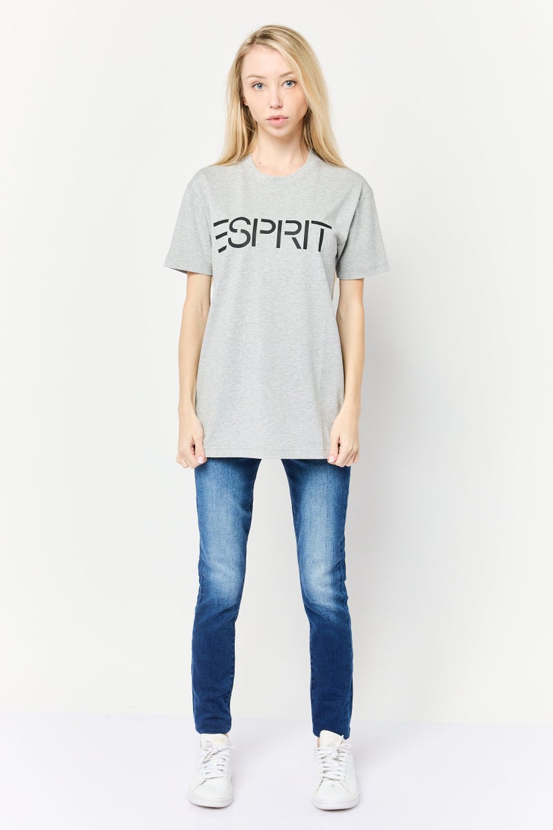 ESPRIT Women Crew Neck Short Sleeve Brand Logo T-Shirt, Grey - Image 4