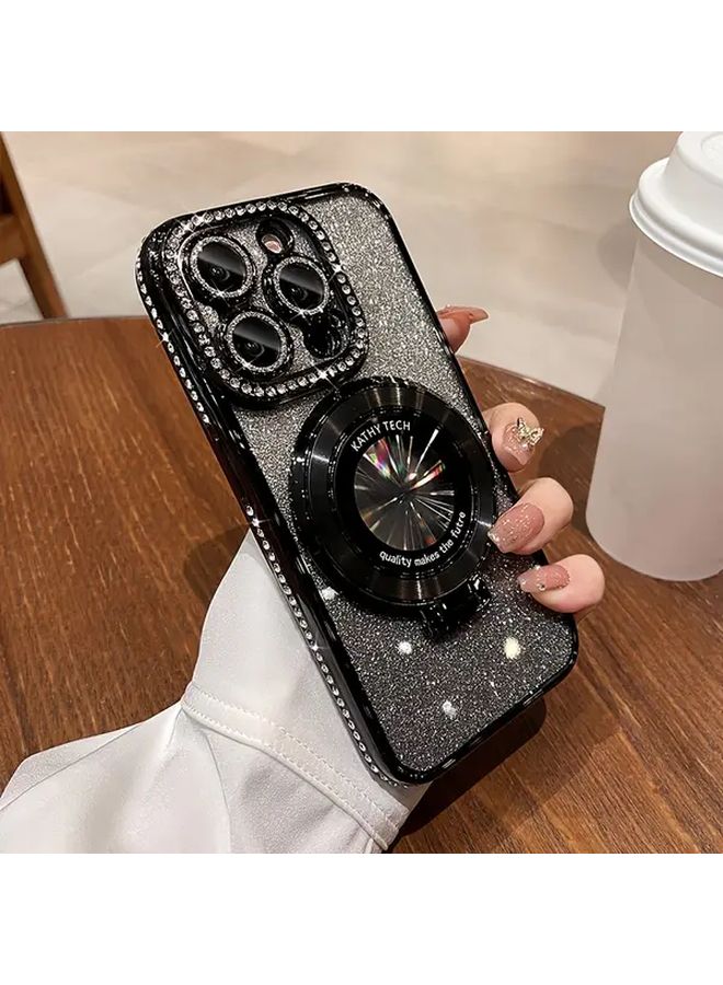 Magnetic Luxury Flash Diamond Phone Case For IPhone 16 Pro Max Black Magsafe Compatible - Image 1