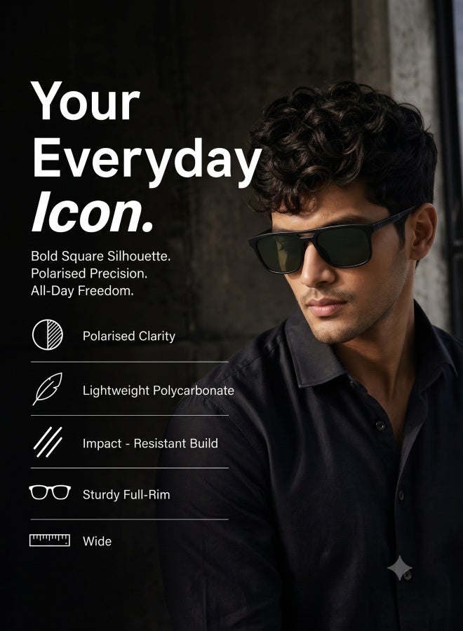 VINCENT CHASE Unisex VINCENT CHASE By Lenskart | Mirage Full Rim Wayfarer Polarized & UV Protected Sunglasses For Men & Women VC S12644 - 57mm - Black - Image 3