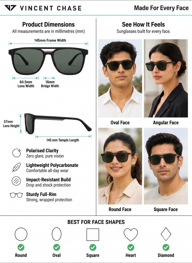 VINCENT CHASE Unisex VINCENT CHASE By Lenskart | Mirage Full Rim Wayfarer Polarized & UV Protected Sunglasses For Men & Women VC S12644 - 57mm - Black - Image 5