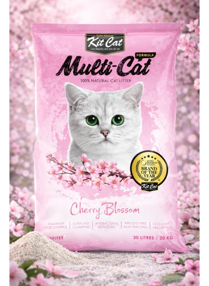 Kit Cat Super Premium Multi-Cat Formula Cherry Blossom Flavor 100% Natural Bentonite Cat Litter 30L Pack - Image 1