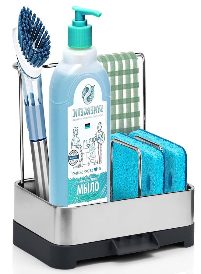 Boperzi Kitchen Sink Caddy Organiser, Sponge Holder for Kitchen, Dish Organizer Brush Holder Tray Stainless Steel, Cleaning Caddy for Sponges Scrubbers Holders, 12.8 X 20.2 X 15.7 Cm - Image 1
