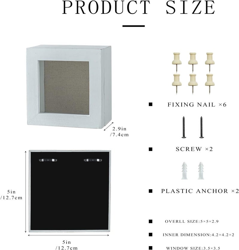 Freezing point Shadow Box Frame 5x5 Shadow Boxes Display Case with Linen Back Memorabilia Awards Medals Bouquet Photos Picture Badge Wedding Memory Box for Keepsakes Small Pin Board White - Image 5