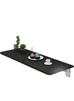 Stellar Folding Wooden Wall Mounted Desk with Flip Leaves Simple Floating Folding Laptop Desk Space Saving Hanging Table (Black 120x50cm)