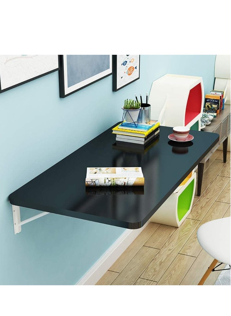 Generic - Stellar Folding Wooden Wall Mounted Desk with Flip Leaves Simple Floating Folding Laptop Desk Space Saving Hanging Table (Black 120x50cm) - Image 1