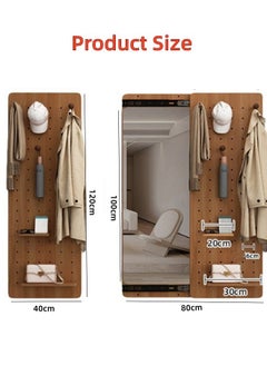 Generic Wall-Mounted Mirror with Pegboard Storage,Rustic with Hooks Full Length Wall Mounted with Multifunctional Design Panel，Full Length Mirror 40×120CM  - Image 2
