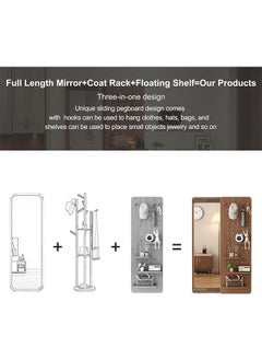 Generic Wall-Mounted Mirror with Pegboard Storage,Rustic with Hooks Full Length Wall Mounted with Multifunctional Design Panel，Full Length Mirror 40×120CM  - Image 3