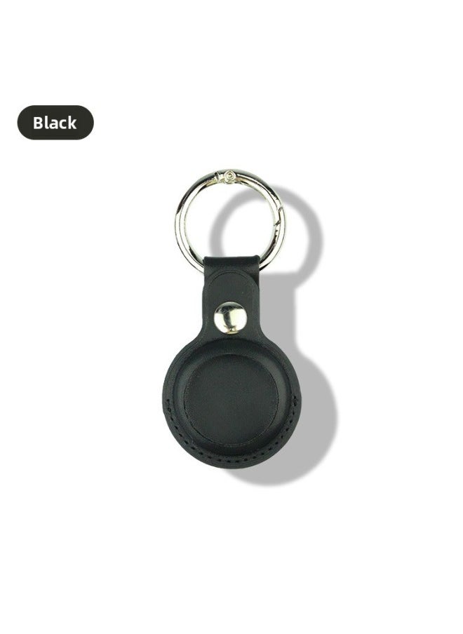 Generic - Suitable For Apple Airtag Tracker Anti-Lost Device Locator Leather Protective Case Airtags Protective Case-Color:Black-Applicable Model:Single Hole Airtag Case - Image 1