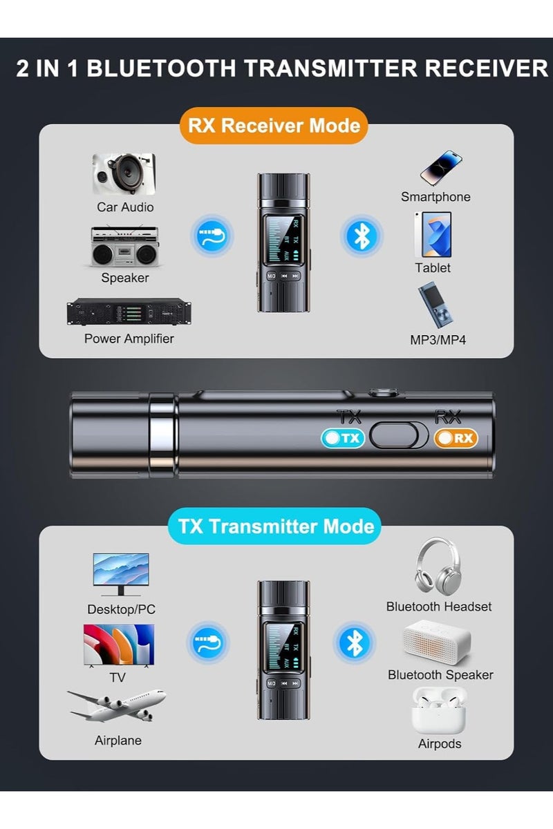 انسجام جهاز إرسال واستقبال بلوتوث 5.4 2 في 1 - محول صوت لاسلكي صغير USB محول AUX بلوتوث 3.5 مم للتلفزيون ومكبرات الصوت والكمبيوتر ونظام ستيريو السيارة والمنزل ومصدر طاقة USB - Image 2