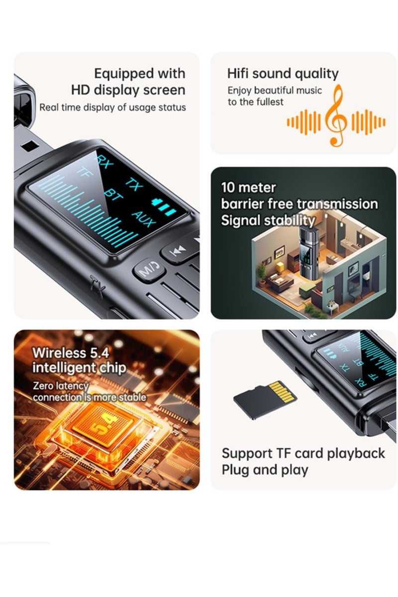 انسجام جهاز إرسال واستقبال بلوتوث 5.4 2 في 1 - محول صوت لاسلكي صغير USB محول AUX بلوتوث 3.5 مم للتلفزيون ومكبرات الصوت والكمبيوتر ونظام ستيريو السيارة والمنزل ومصدر طاقة USB - Image 5
