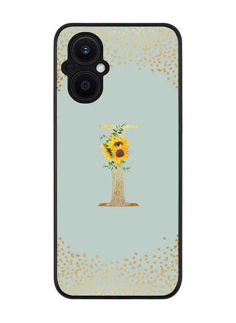 Rugged Black edge case for Oppo Reno7 Z  Slim fit Soft Case Flexible Rubber Edges Anti Drop TPU Gel Thin Cover - Custom Monogram Initial Letter Floral Pattern Alphabet - I (Light Grey )