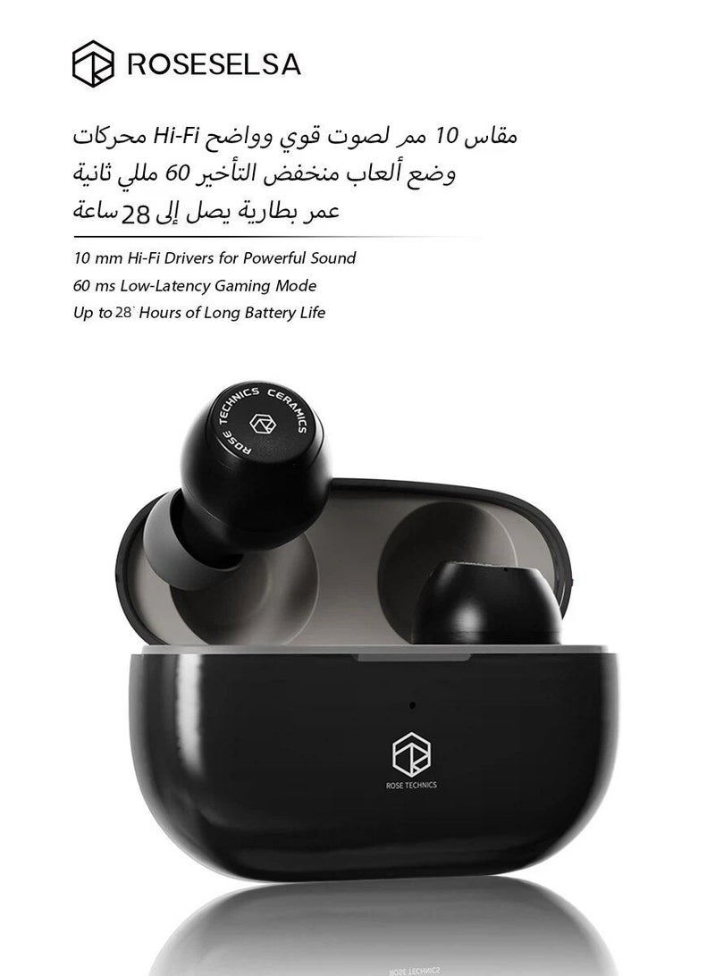 ROSESELSA Ceramics,True wireless earbuds， Wireless Earbuds with Noise Cancellation, 60ms Low Latency Gaming Earbuds, TWS Bluetooth In-Ear ANC Airbuds for PUBG/COD, Compatible with iPhone/Android - Image 1