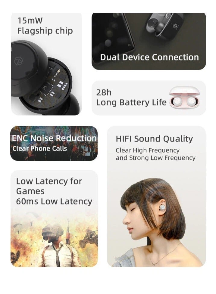 ROSESELSA Ceramics,True wireless earbuds， Wireless Earbuds with Noise Cancellation, 60ms Low Latency Gaming Earbuds, TWS Bluetooth In-Ear ANC Airbuds for PUBG/COD, Compatible with iPhone/Android - Image 5