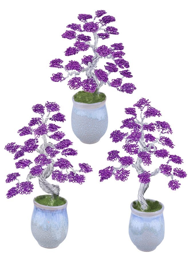 رووك كلاود تمثال شجرة المال المصنوع من أسلاك الألومنيوم من روك كلاود مع قاعدة سيراميك، بونساي فنغ شوي، ديكور منزلي ومكتبي لجلب الحظ والثروة، بنفسجي وفضي - Image 4