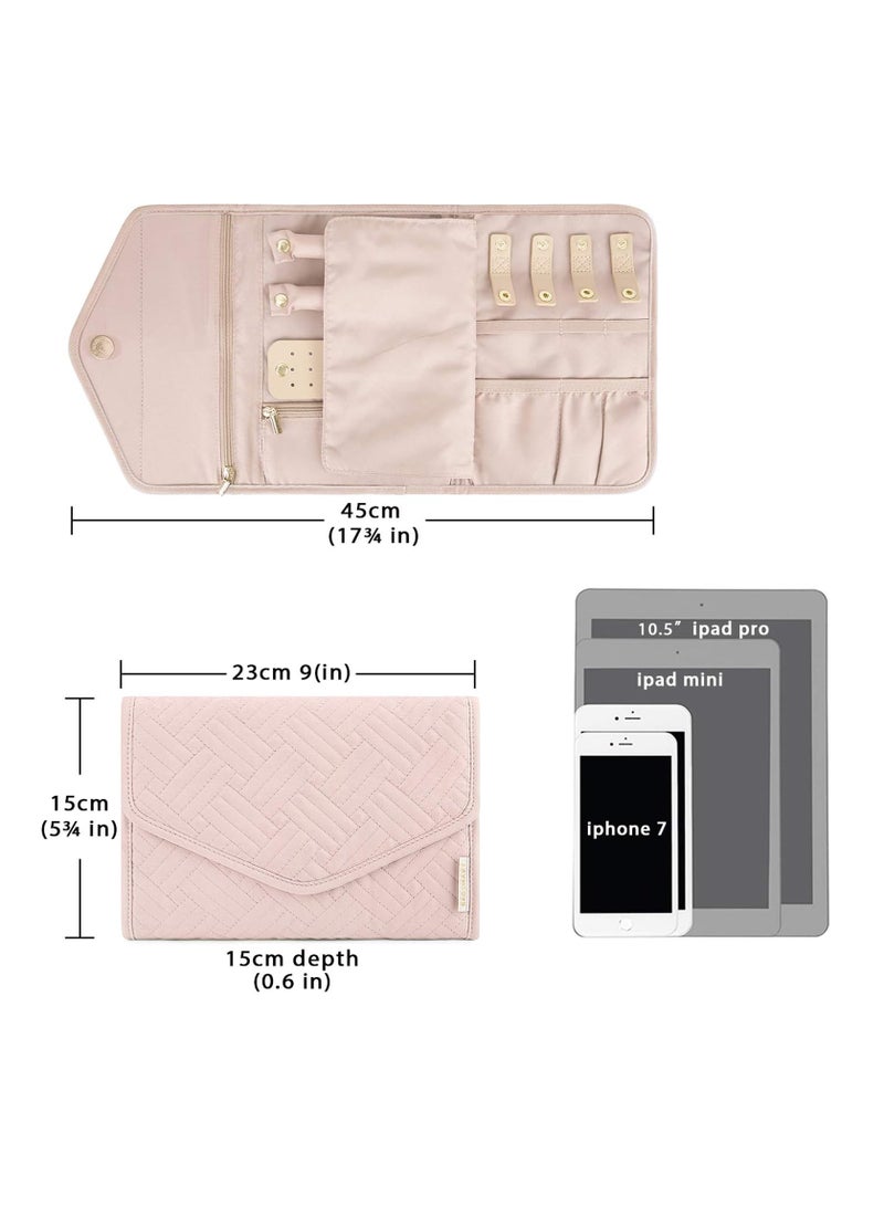 Arabest Portable Jewelry Bag, Travel Jewelry Organizer, Fabric Jewelry Storage Pouch, Separate Compartments for Necklaces, Earrings, Bracelets, Rings, Foldable Easy Packing (pink) - Image 5