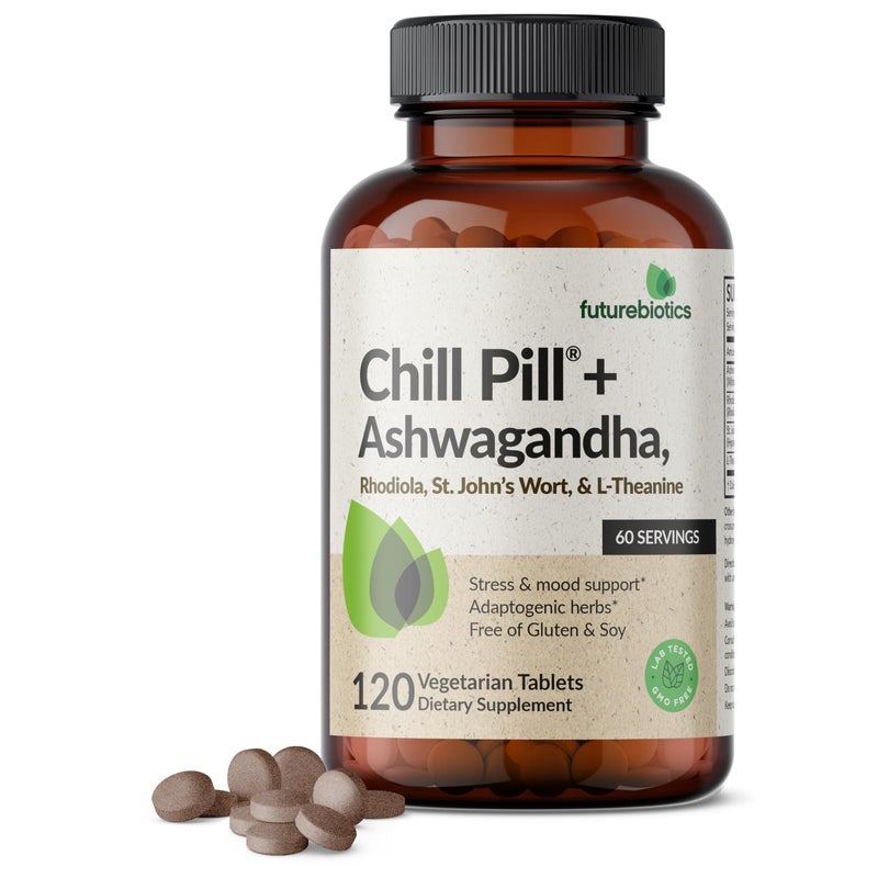 Futurebiotics Chill Pill Ashwagandha Rhodiola St Johns Wort LTheanine NonGMO 120 Vegetarian Tablets