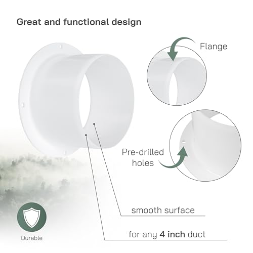 Vent Systems 4" Inch Air Vent Duct Connector Flange Straight Ventilation Pipe Plastic Ducting Connector Plate For Cooling Heating Ventilation System HVAC 4" Inches - Image 3