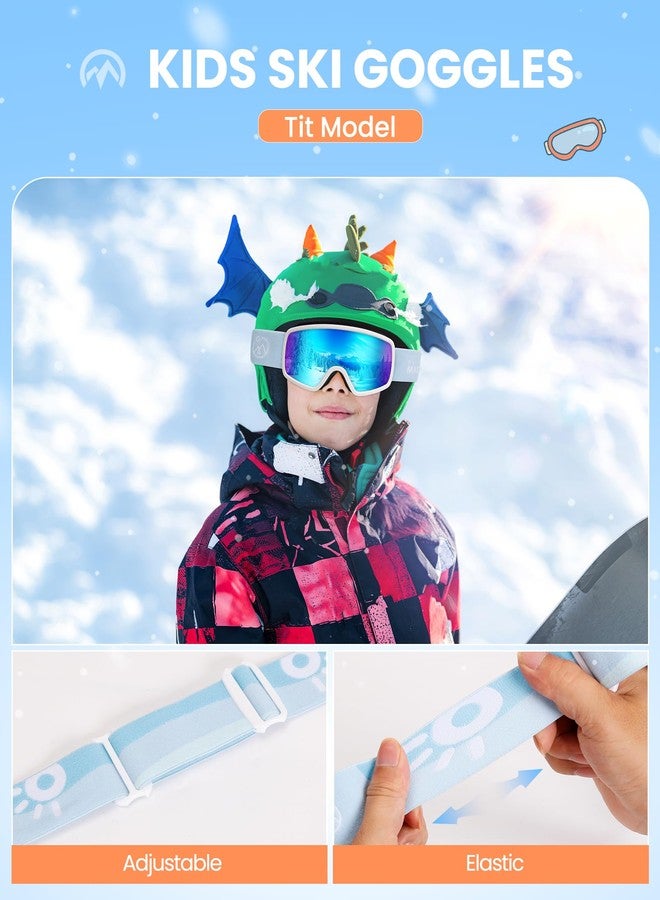 OutdoorMaster Children's OTG Ski Snowboard Goggles Snow Goggles with 100% UV Protection Children's Snow Goggles for Boys Girls Toddlers (White Frame Vlt 18.3% + Revo Ice Blue Lens) - Image 4